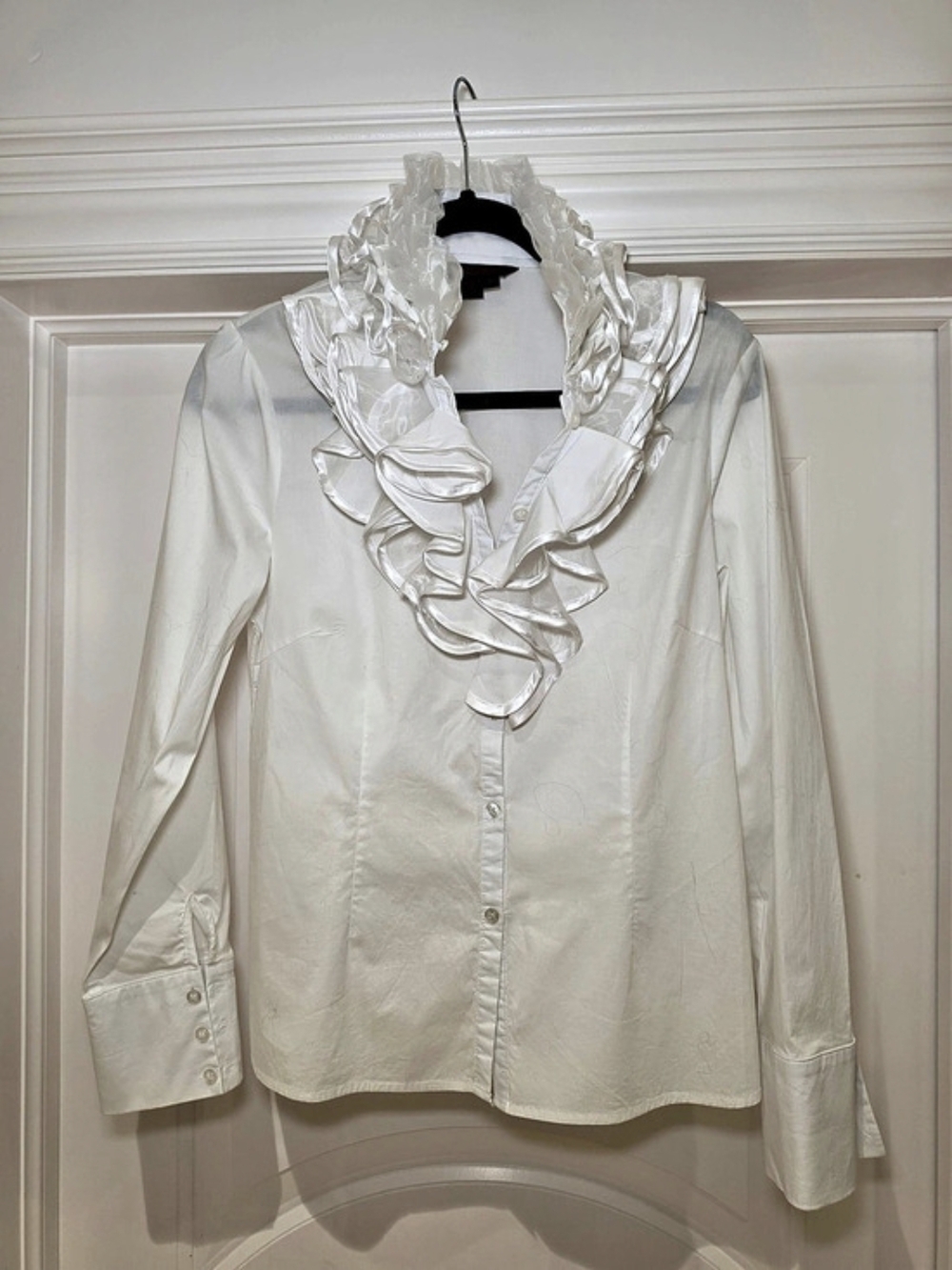 Simon Chang Ruffled Blouse in White Size 10